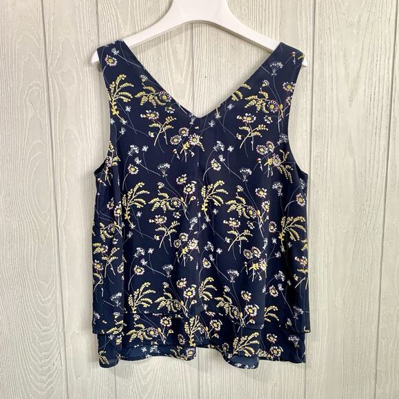 LOFT Blue Floral V-Neck Tank Small - Picture 7 of 7